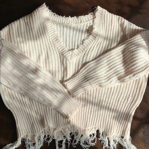 Cream distressed cropped sweater